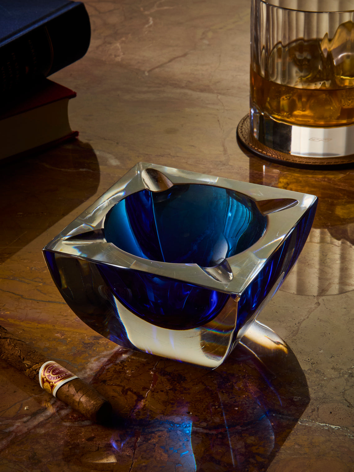 Antique and Vintage - 1970s Murano Glass Ashtray - Blue - ABASK
