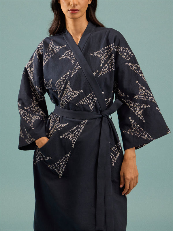 Takeda Kahei Shoten - Pied de Phénix Shibori Cotton Kimono | One Size - Black - ABASK