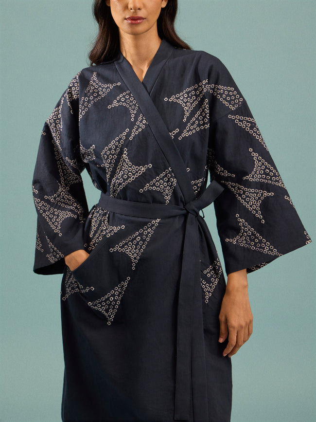 Takeda Kahei Shoten - Pied de Phénix Shibori Cotton Kimono | One Size - Black - ABASK