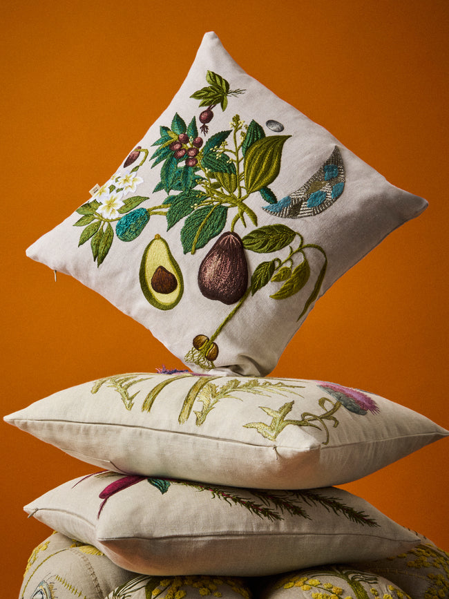 Bokja - Avocado Moon Embroidered Linen Cushion (17.5in/45cm) - Multiple - ABASK