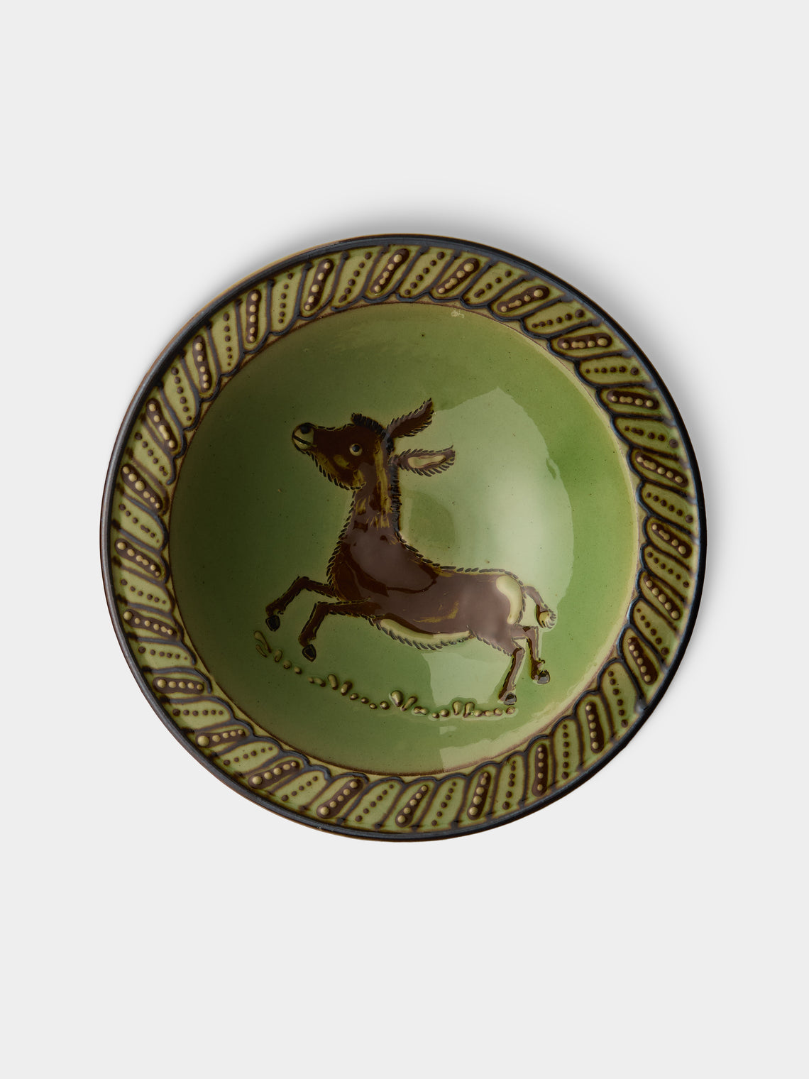 Poterie d’Évires - Animals Hand-Painted Ceramic Breakfast Bowls (Set of 4) - Green - ABASK