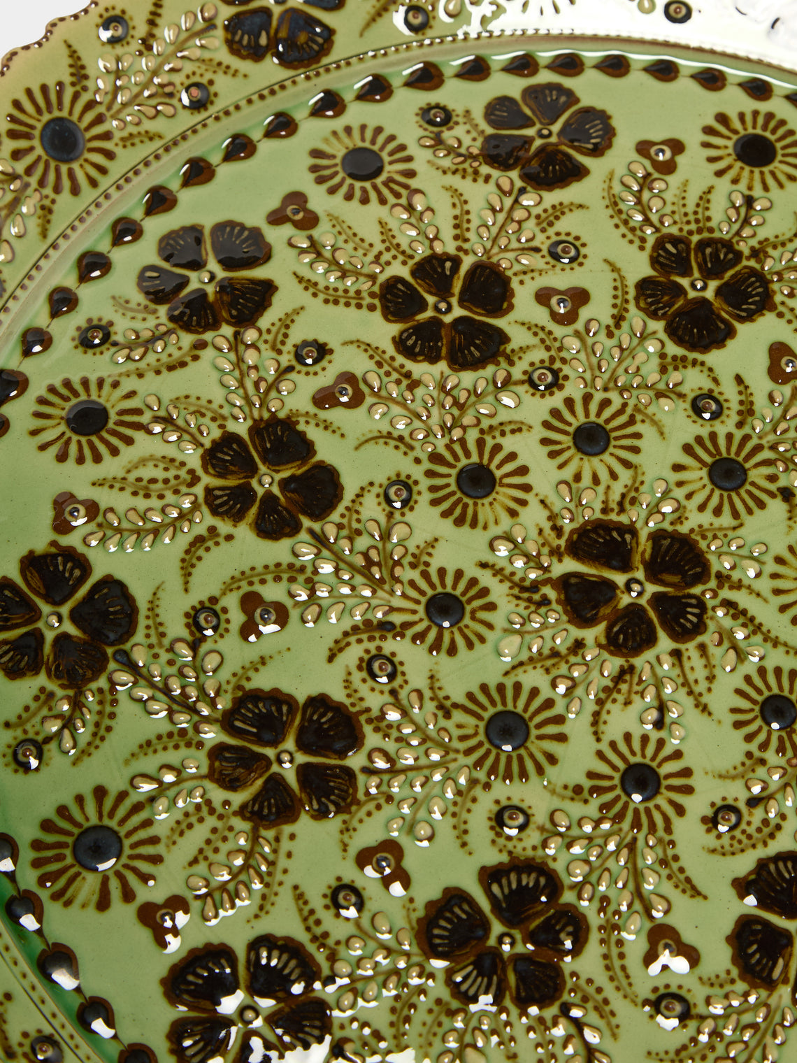 Poterie d’Évires - Flowers Hand-Painted Ceramic Large Platter - Green - ABASK