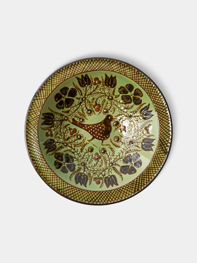 Poterie d’Évires - Birds Hand-Painted Ceramic Serving Bowl - Green - ABASK