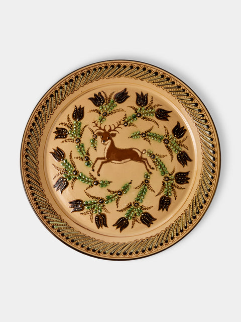 Poterie d’Évires - Deer Hand-Painted Ceramic Round Platter - Cream - ABASK - 