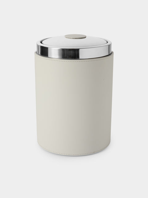 RUDI - Perry Leather Lidded Wastepaper Bin - White - ABASK - 