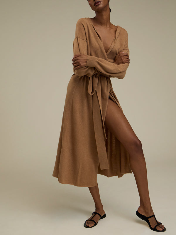 Ryan Roche - Cashmere Hooded Robe - Camel - ABASK