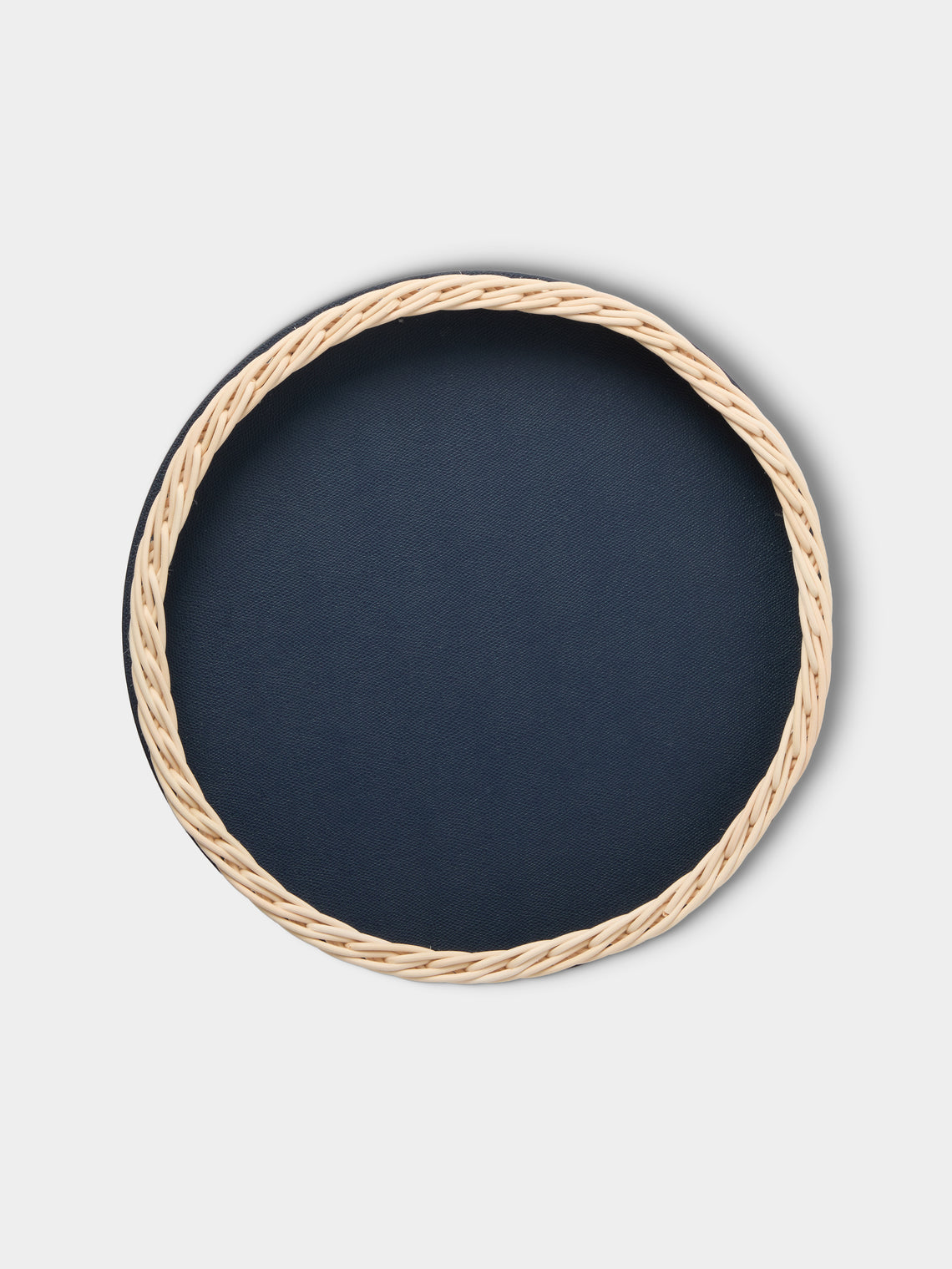 Pigment France - Orsay Leather and Rattan Round Tray (14.5in/37cm) - Blue - ABASK