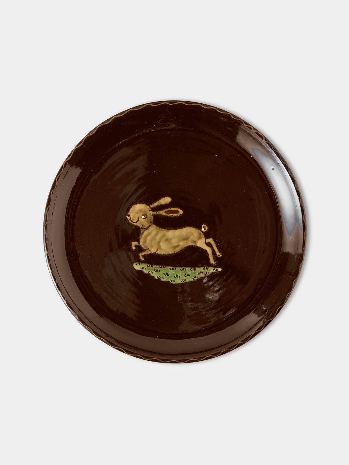 Poterie d’Évires - Animals Hand-Painted Ceramic Dinner Plates – 9.5in/24cm (Set of 4) - Dark Brown - ABASK