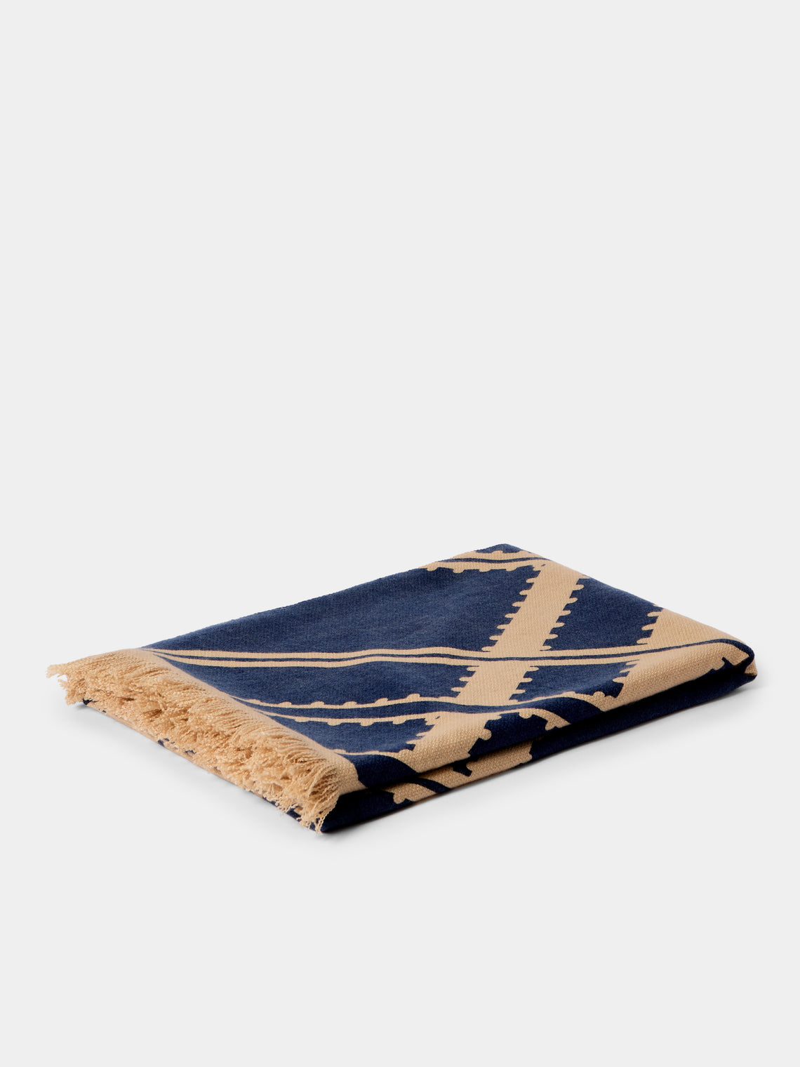 Saved NY - Blockprint Cashmere Throw (79in/2m) - Blue - ABASK