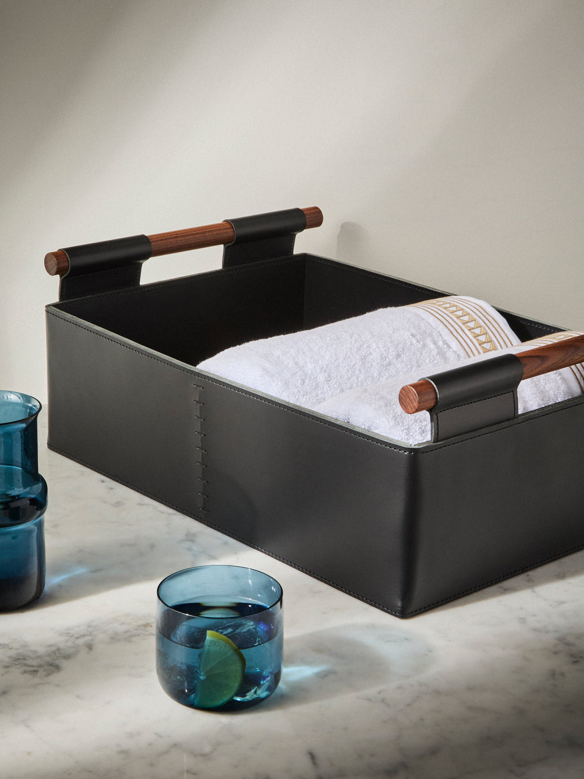 Rabitti 1969 - Beta Leather Rectangular Low Basket - Black - ABASK