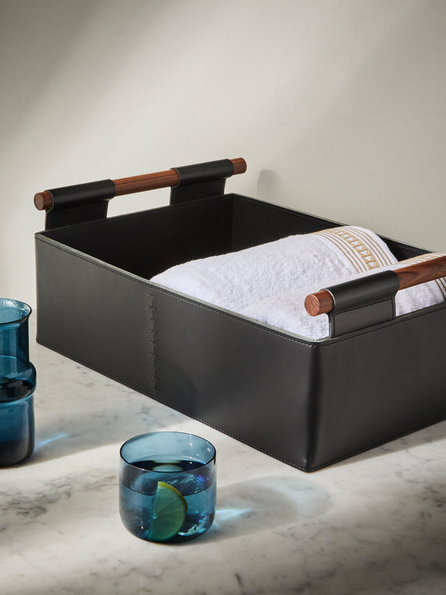 Rabitti 1969 - Beta Leather Rectangular Low Basket - Black - ABASK