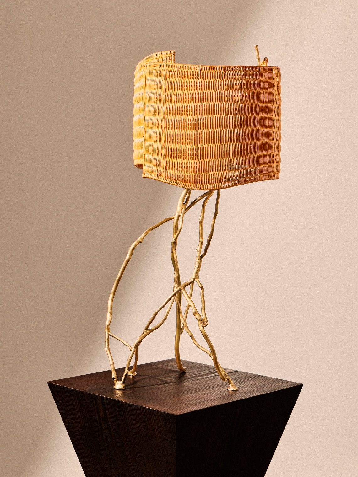 Viya - Majuli Brass and Handwoven Cane Table Lamp - Brass - ABASK