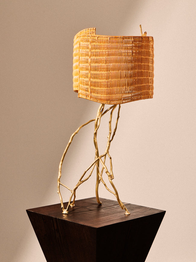 Viya - Majuli Brass and Handwoven Cane Table Lamp - Brass - ABASK