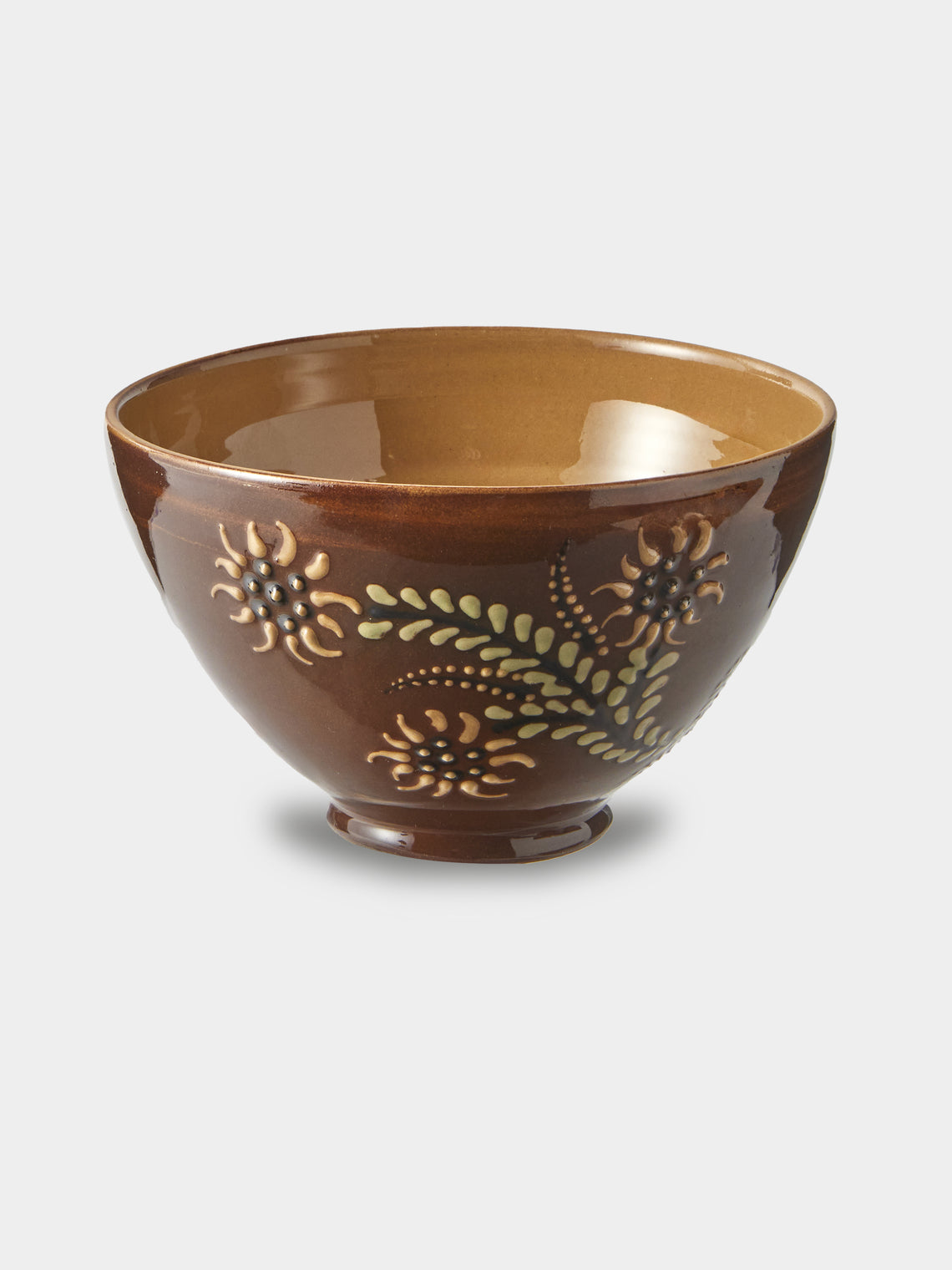 Poterie d’Évires - Flowers Hand-Painted Ceramic Grand Bowls (Set of 4) - Light Brown - ABASK