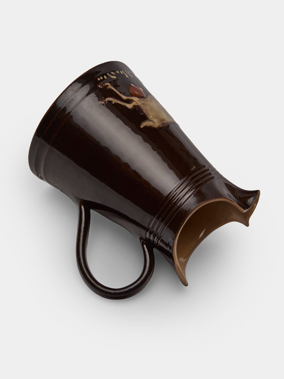 Poterie d’Évires - Goats Hand-Painted Ceramic Petite Milk Jug - Dark brown - ABASK