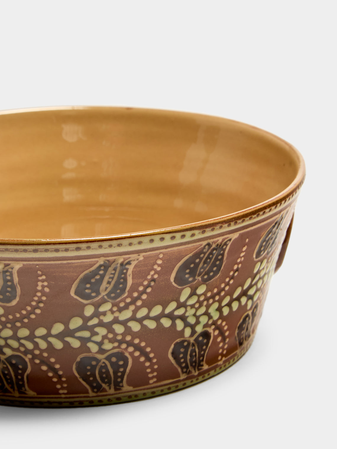 Poterie d’Évires - Flowers Hand-Painted Ceramic Small Handled Serving Bowl - Light brown - ABASK