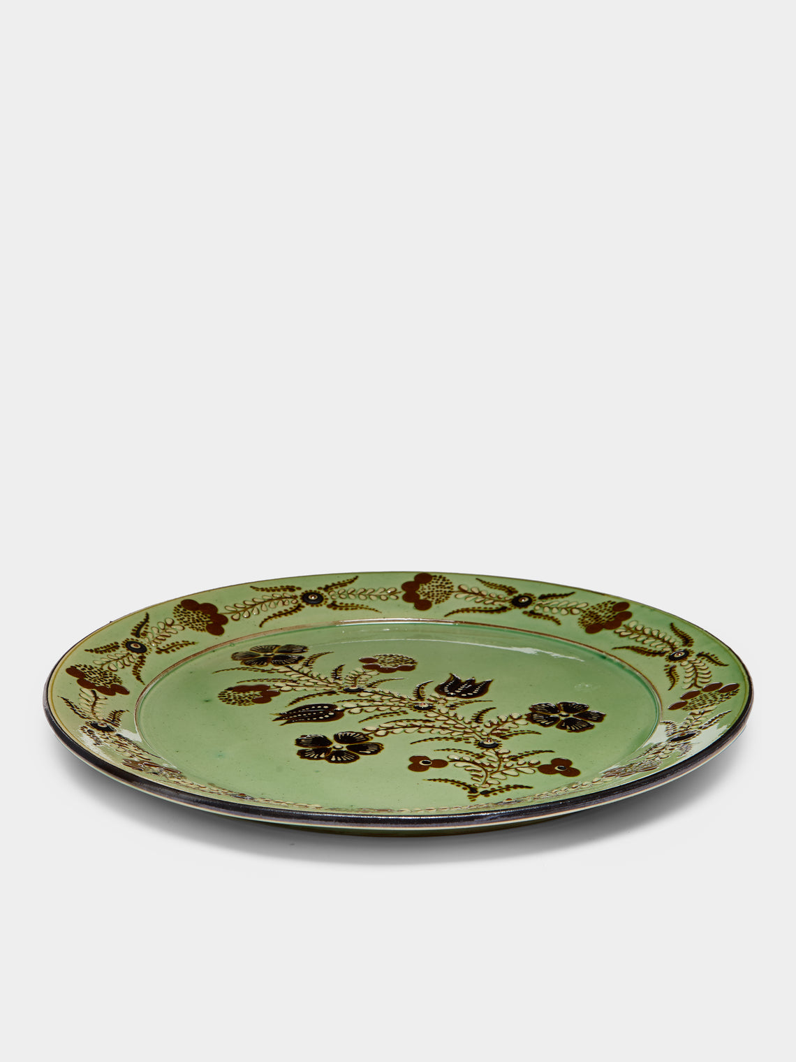Poterie d’Évires - Flowers Hand-Painted Ceramic Round Serving Plate -  - ABASK