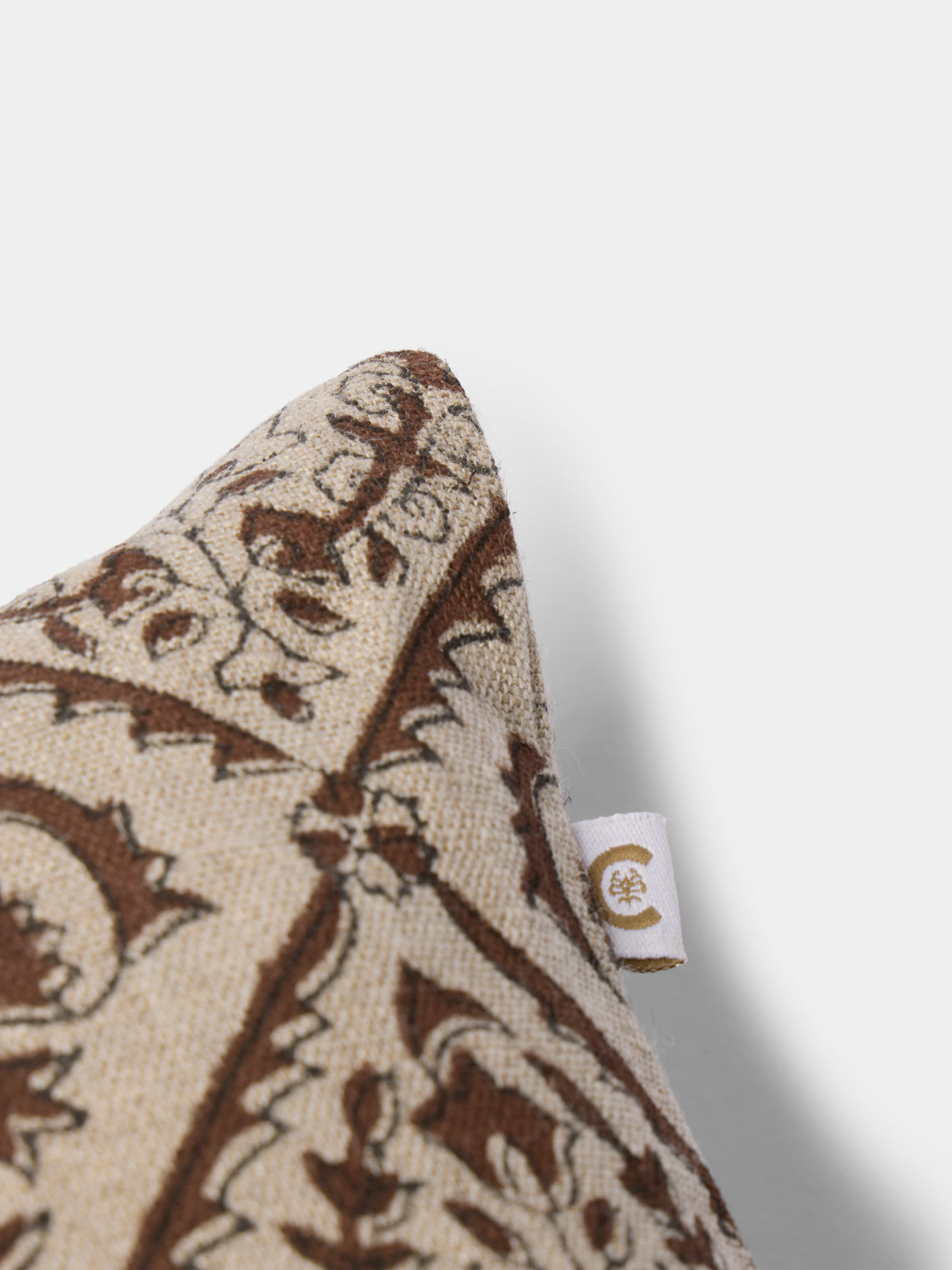 Chamois - Block-Printed Linen Cushions – 19.5in/50cm (Set of 2) - Brown - ABASK