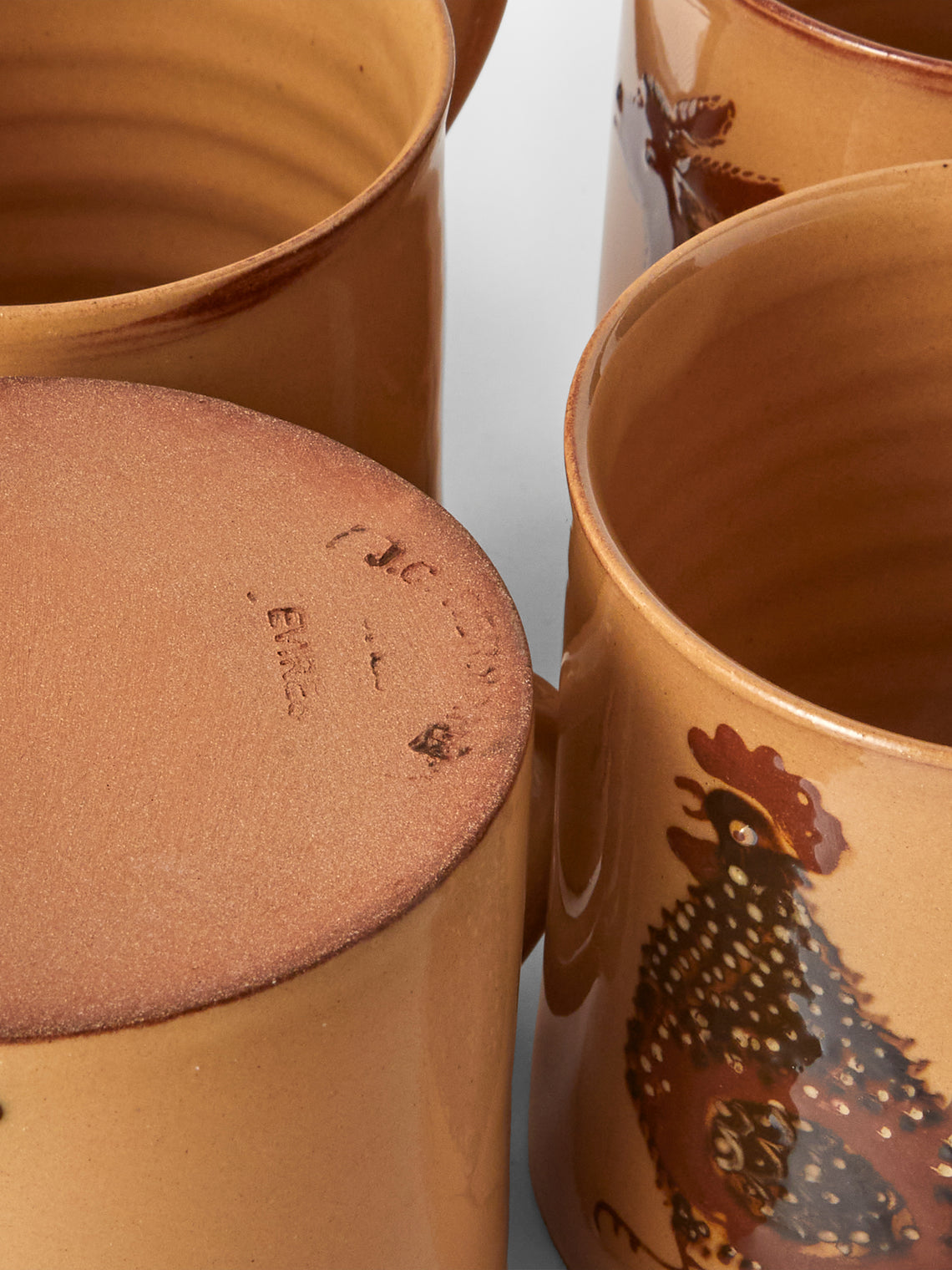 Poterie d’Évires - Animals Hand-Painted Ceramic Mugs (Set of 4) - Cream - ABASK