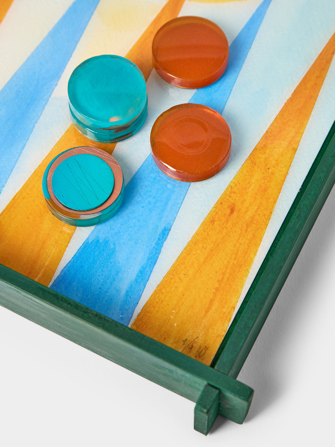 Valeria Molinari - Air Hand-Painted Watercolor Wood Backgammon Set - Blue - ABASK