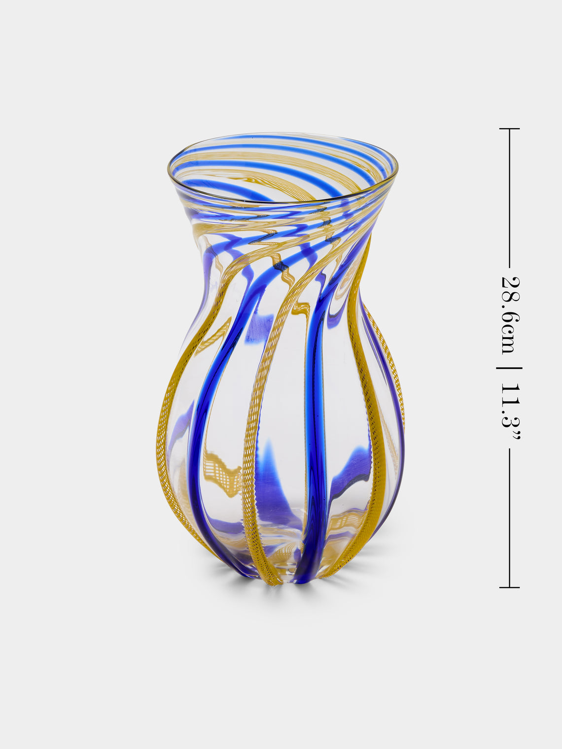 Antique and Vintage - 1980s Fratelli Toso Striped Murano Glass Vase (11in/28.5cm) - Clear - ABASK