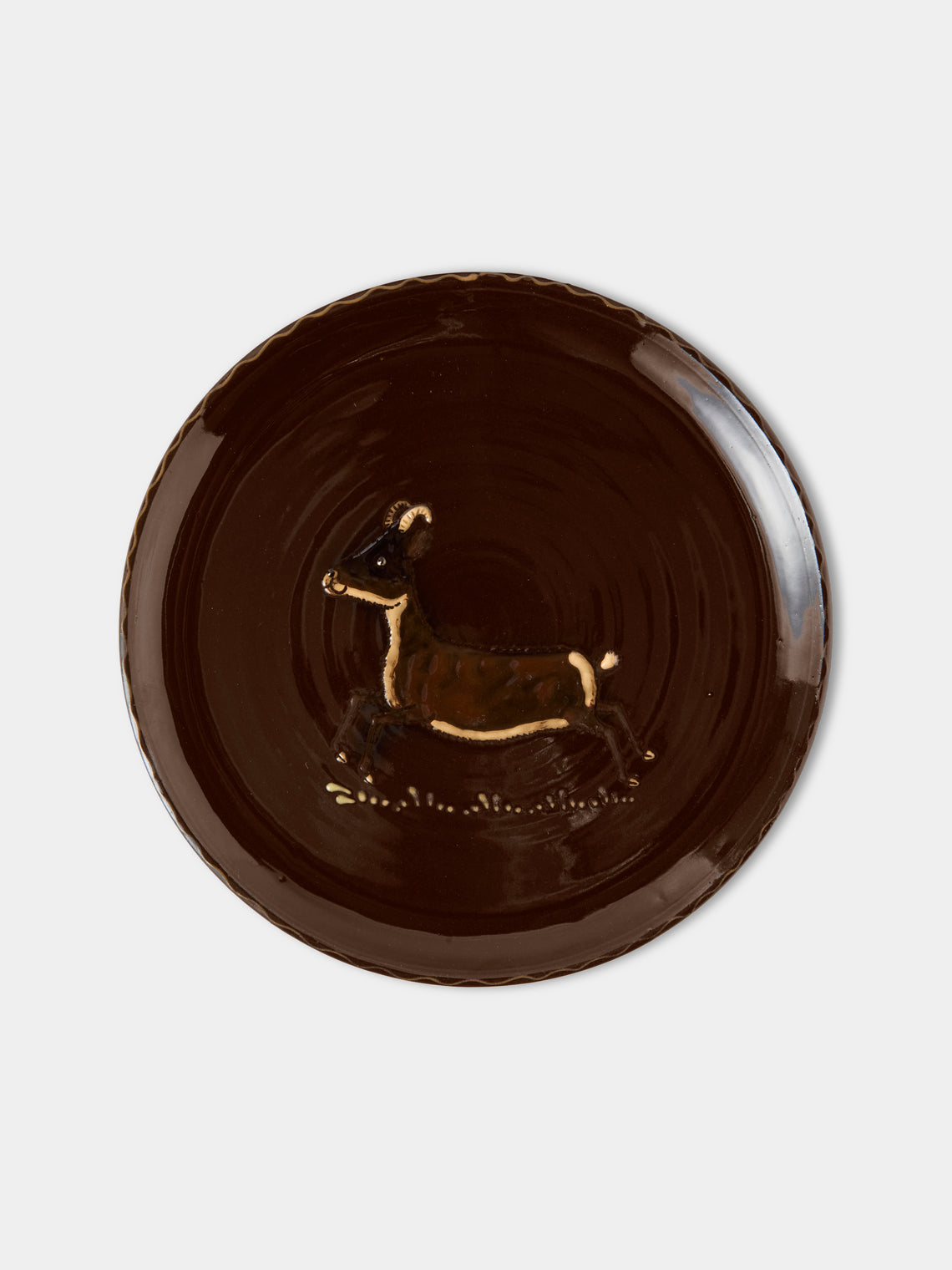 Poterie d’Évires - Animals Hand-Painted Ceramic Dinner Plates – 9.5in/24cm (Set of 4) - Dark Brown - ABASK