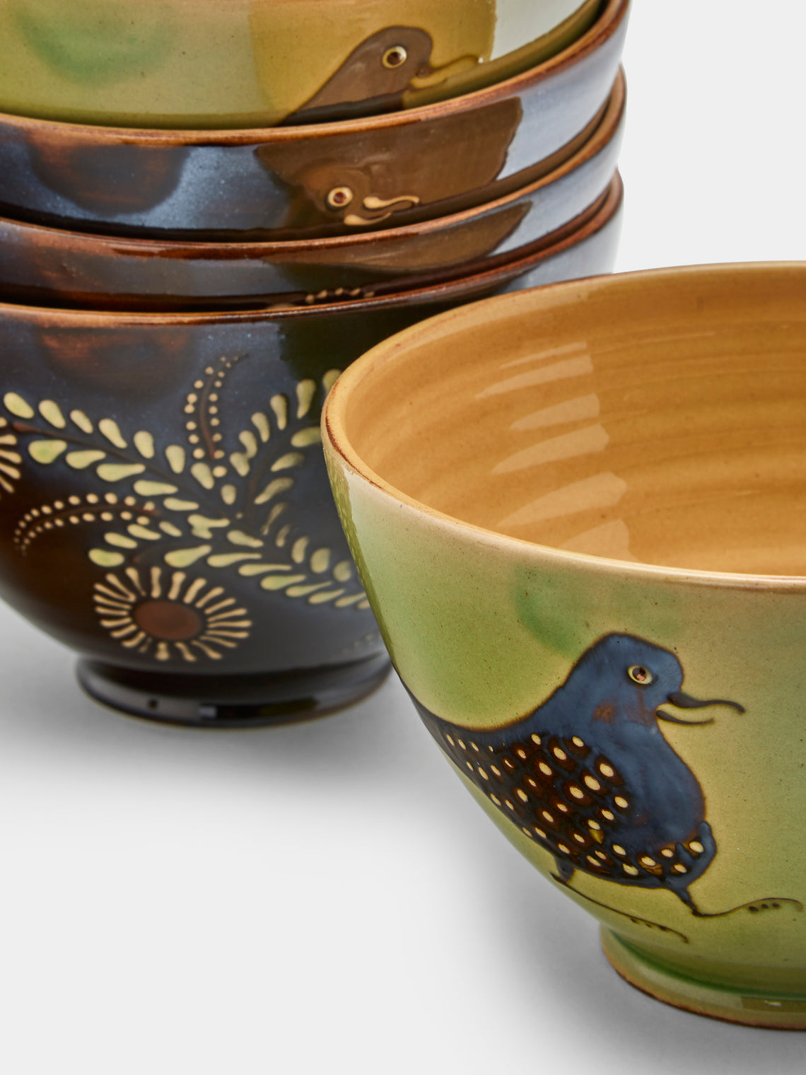 Poterie d’Évires - Flowers and Birds Hand-Painted Ceramic Bowls (Set of 6) - Multiple - ABASK
