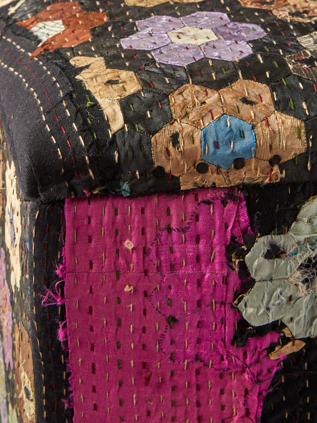 By Walid - 19th-Century Patchwork Silk and Oak Storage Stool - Multiple - ABASK