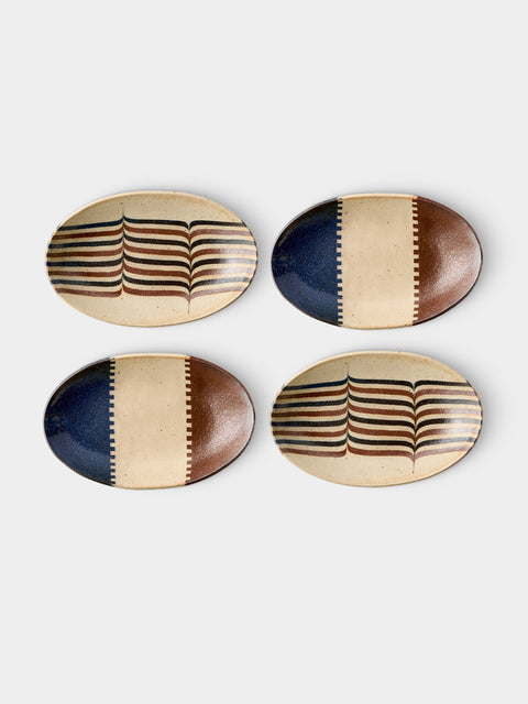 Makidani-gama - No. 1 Nerikomi Ceramic Medium Oval Bowls (Set of 4) - Multiple - ABASK - 