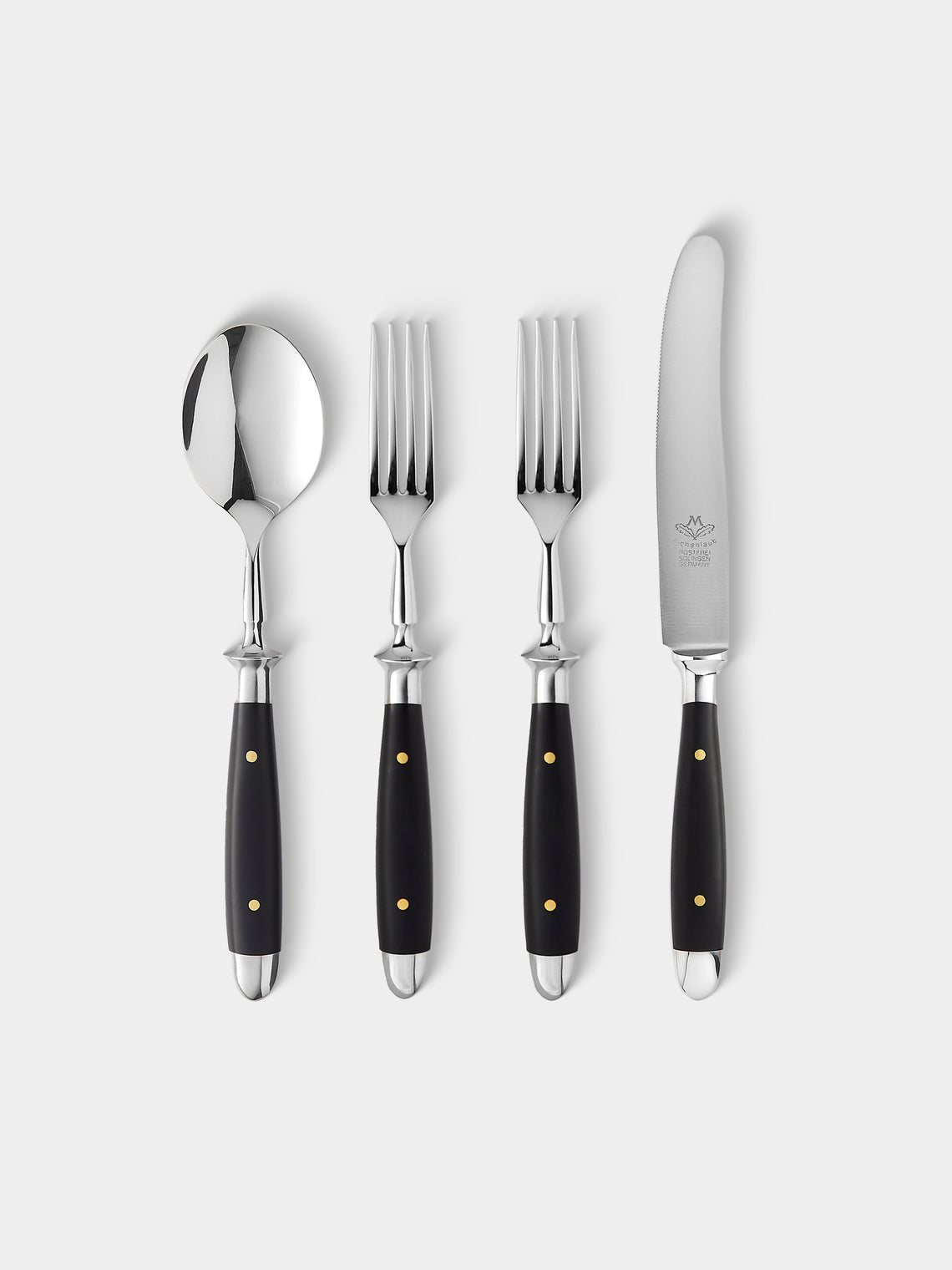 Eichenlaub - Resin Old German Starter / Dessert Cutlery (Set of 4 Pieces) - Black - ABASK - 