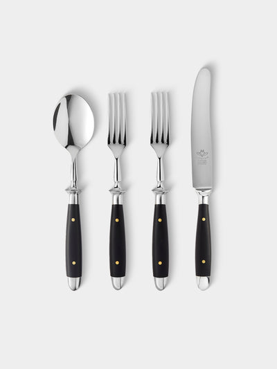 Eichenlaub - Resin Old German Starter / Dessert Cutlery (Set of 4 Pieces) - Black - ABASK - 