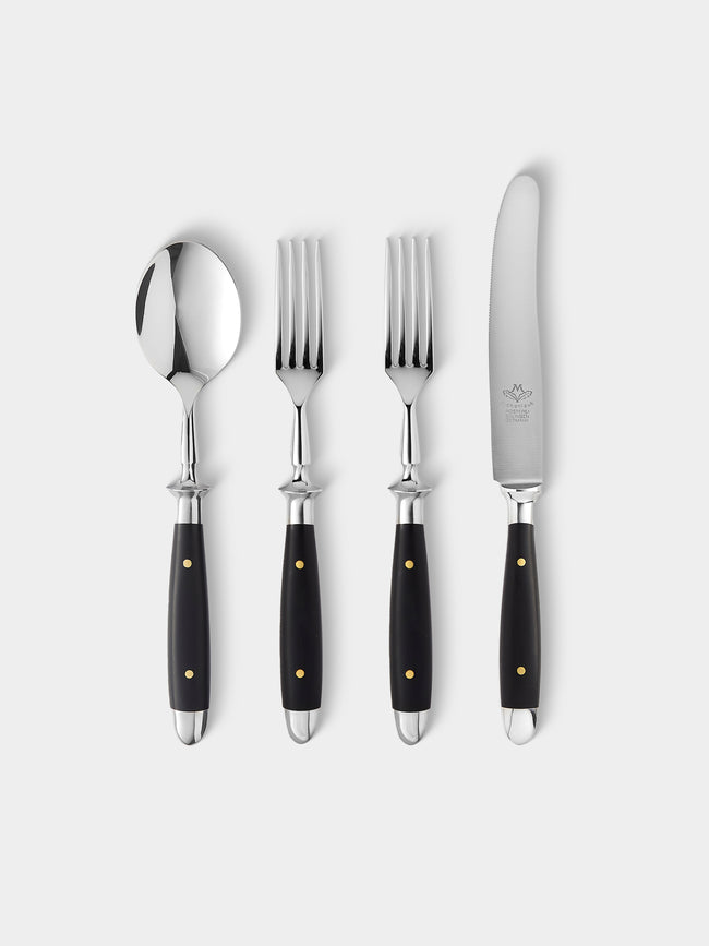 Eichenlaub - Resin Old German Starter / Dessert Cutlery (Set of 4 Pieces) - Black - ABASK - 