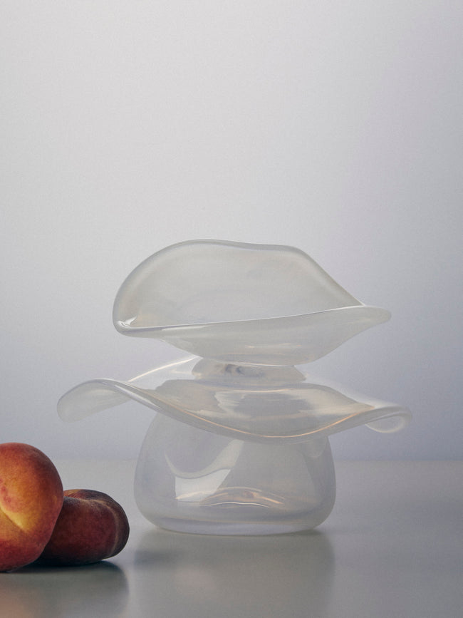 Oog Objects - 3 Hand-Blown Glass Vase (8in/21cm) - White - ABASK