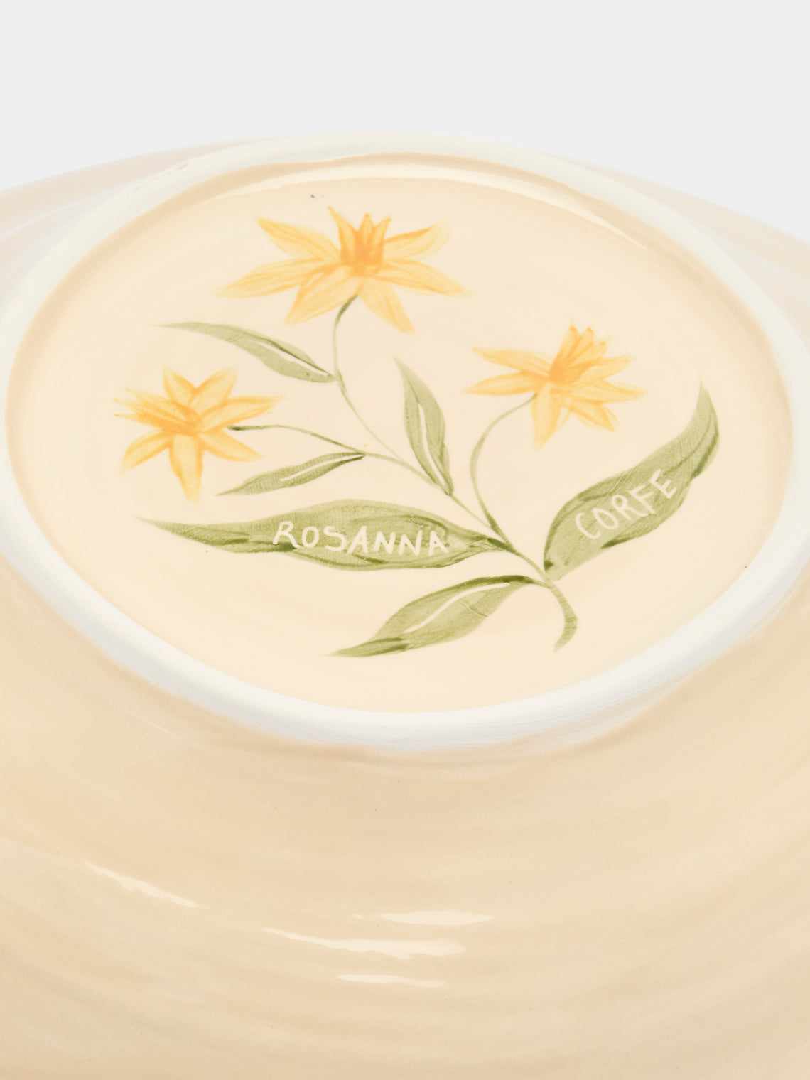 Rosanna Corfe - Doves and Daffodils Hand-Painted Ceramic Fruit Bowl - Cream - ABASK