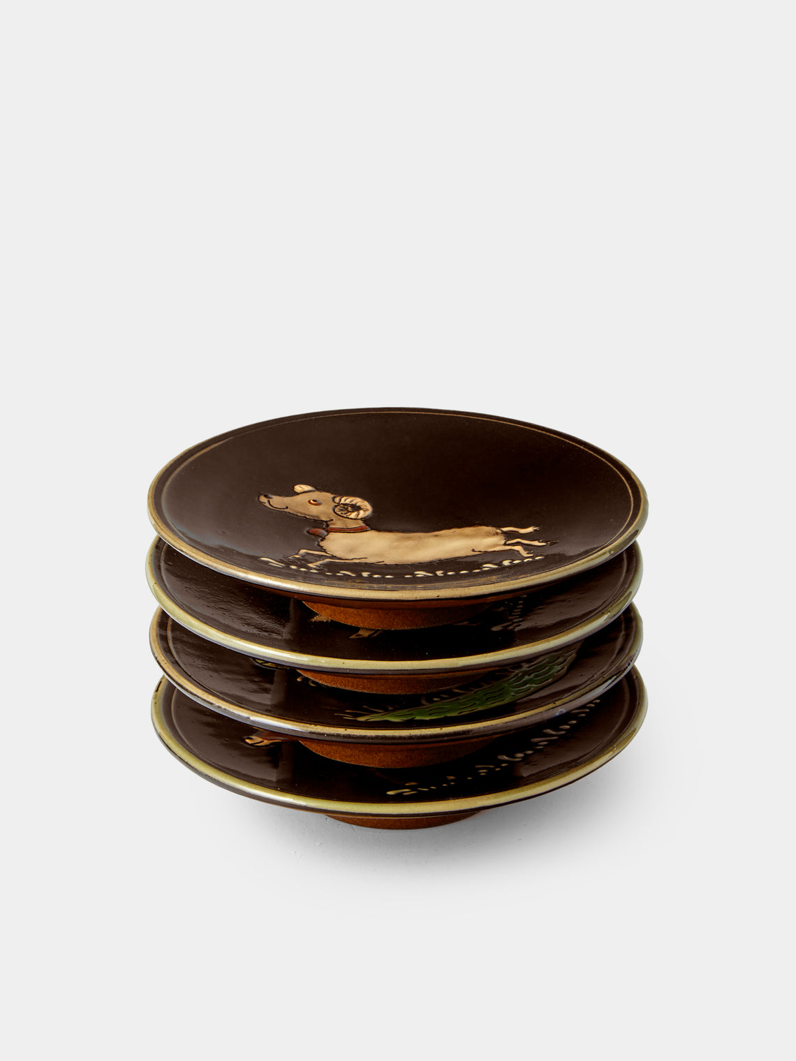 Poterie d’Évires - Animals Hand-Painted Ceramic Plates – 5.5in/14cm (Set of 4) - Dark Brown - ABASK