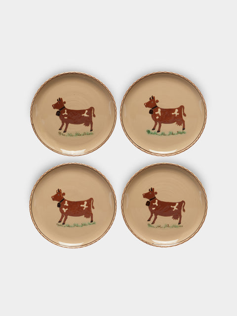 Poterie d’Évires - Cows Hand-Painted Ceramic Dinner Plates (Set of 4) -  - ABASK - 