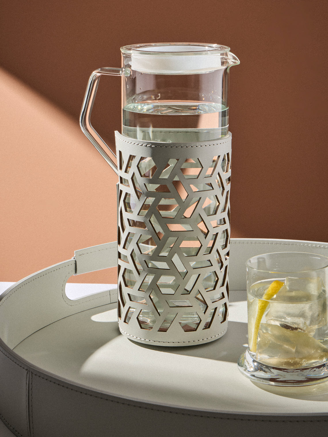 RUDI - Messina Leather and Glass Pitcher (42oz/1.2L) - White - ABASK