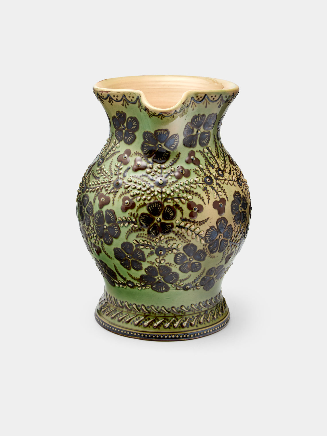 Poterie d’Évires - Flowers Hand-Painted Ceramic Large Round Jug - Green - ABASK