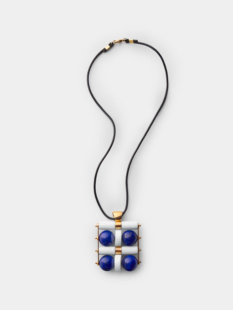 Mahnaz Collection - Vintage Giorgio Facchini 18-Karat Yellow Gold, Lapis Lazuli and White Agate Kinetic Pendant - Blue - ABASK - 