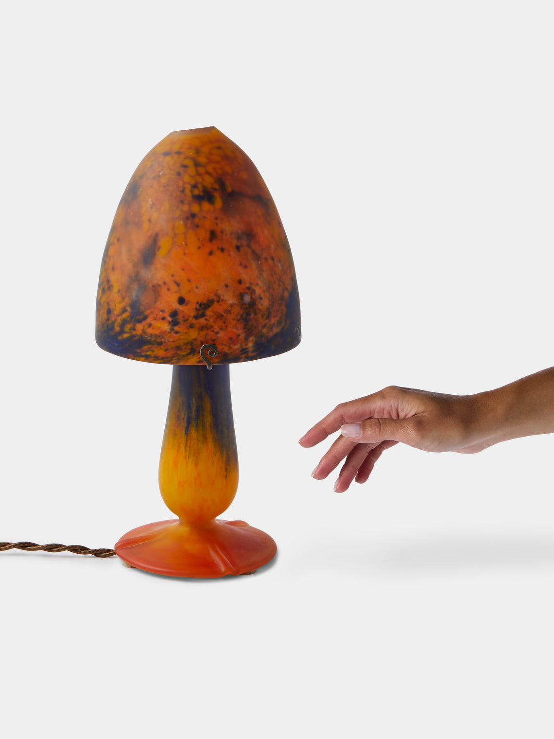 Antique and Vintage - Early-20th-Century Art Nouveau Mushroom Glass Table Lamp - Orange - ABASK