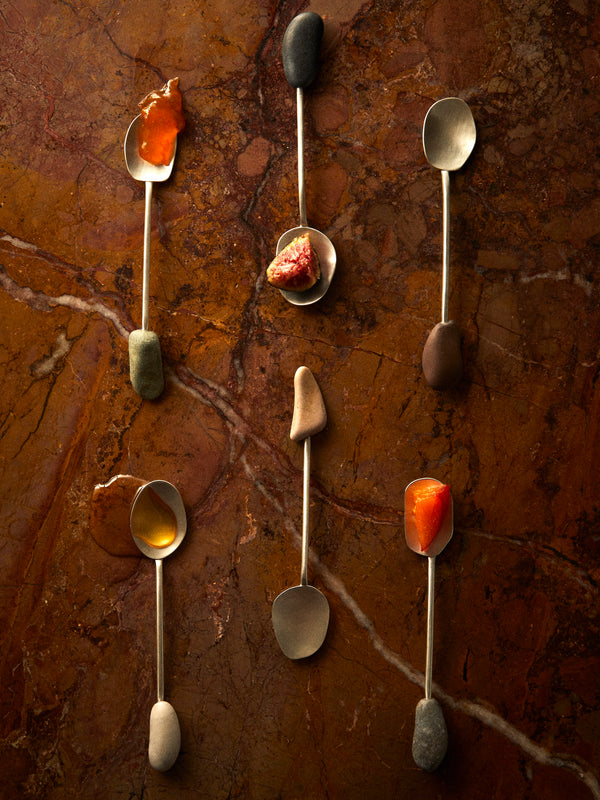 Thalia Maria Silver - Sterling Silver and Pebble Dessert Spoons (Set of 6) - Silver - ABASK