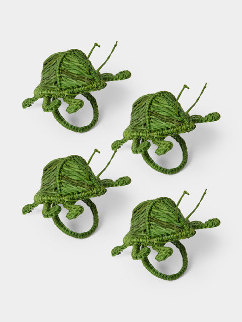 Artesanías del Atlántico - | Set of 4 | Beetle Handwoven Palm Napkin Rings - Green - ABASK - 