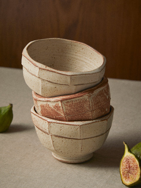 Adam Ross - Hand-Thrown Ceramic Faceted Bowls (Set of 4) - Beige - ABASK