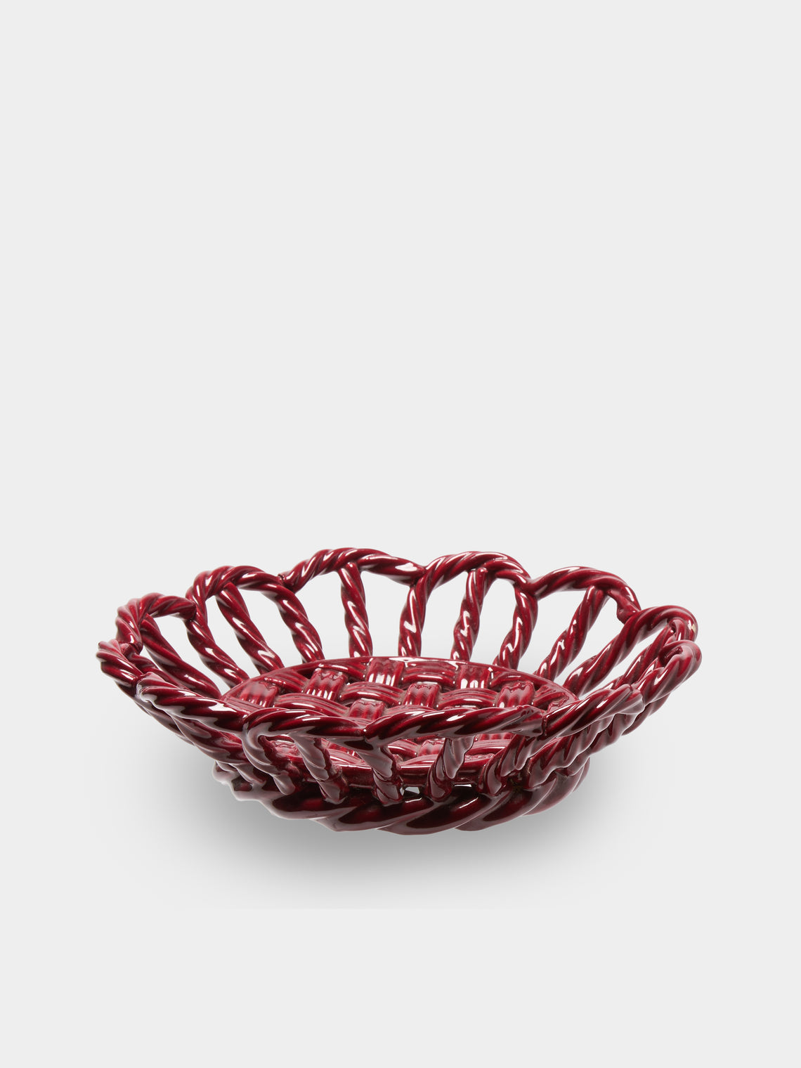 Antique and Vintage - Mid-Century Woven Ceramic Basket - Red - ABASK - 