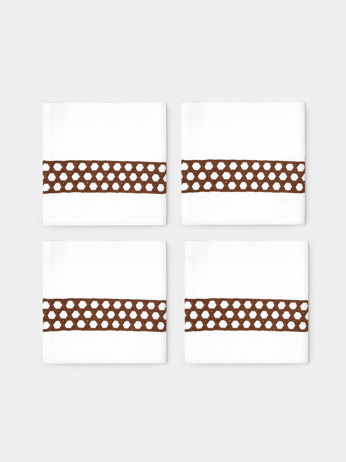 The Table Love - The Rattan Weave Hand-Embroidered Linen Napkins (Set of 4) - Brown - ABASK - 