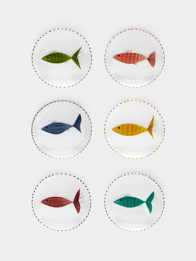 Los Vasos de Agua Clara - Fish Hand-Painted Glass Bread Plates (Set of 6) -  - ABASK - 