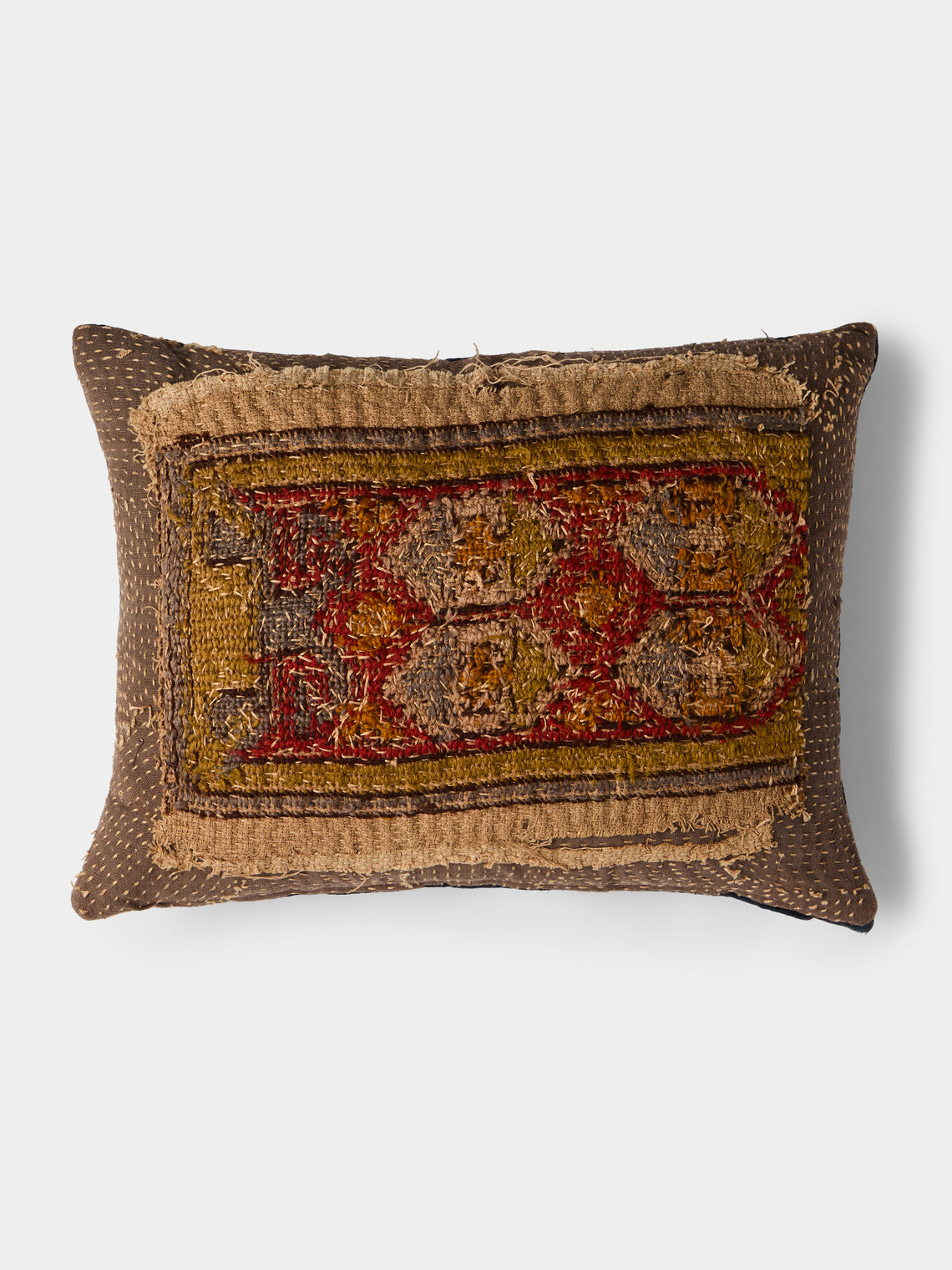 By Walid - 19th-Century Victorian Neo-Gothic Needlepoint Wool and Cotton Cushion (17.5in/45cm) - Multiple - ABASK - 