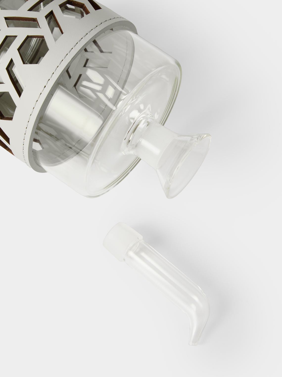 RUDI - Imperia Glass and Leather Low Cruet - White - ABASK