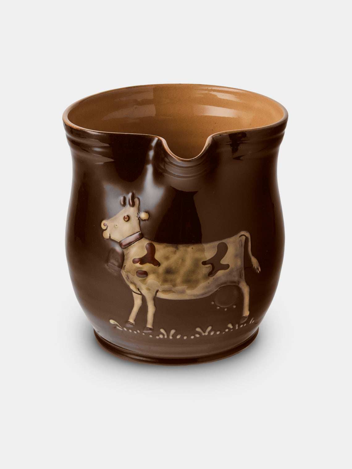 Poterie d’Évires - Cows Hand-Painted Ceramic Medium Jug - Dark Brown - ABASK