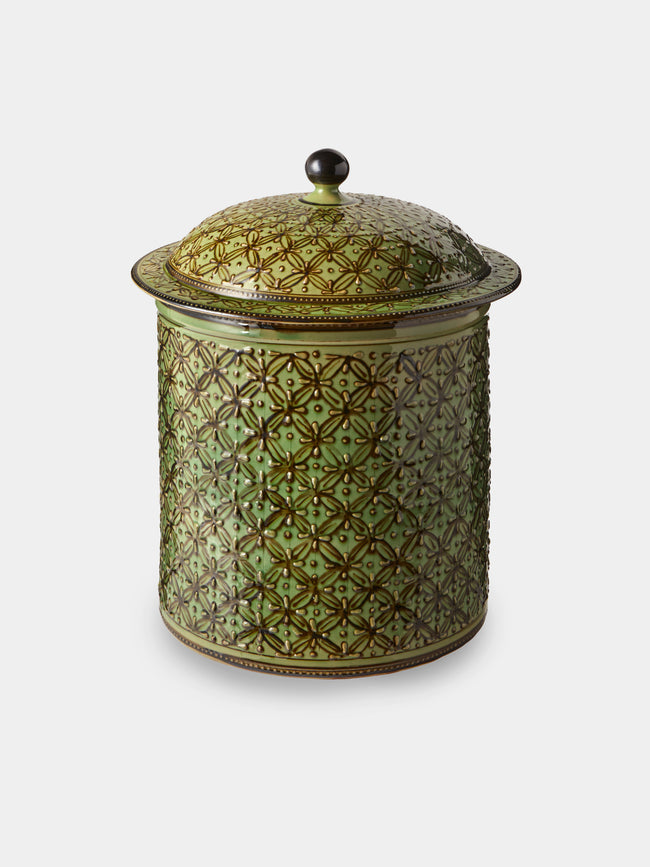 Poterie d’Évires - Geometric Hand-Painted Ceramic Lidded Pot - Green - ABASK - 